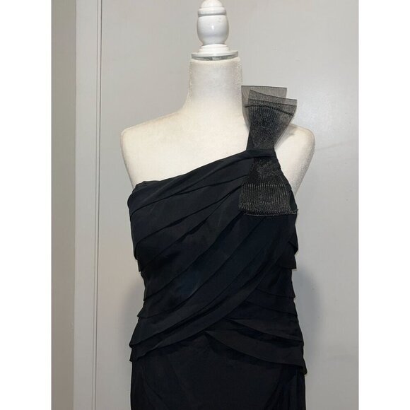 VTG Kay Unger Black One-Shoulder Pleated Cocktail Mini Dress Women size 10 - Picture 4 of 8